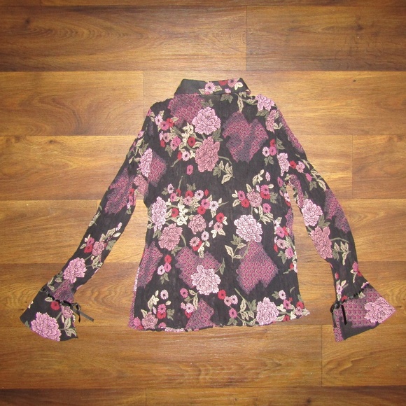 Apostrophe Top Black Purple Shirt Flower Sz Med - Picture 5 of 6